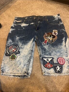 Heritage Bleached Blue Patchwork Denim Shorts